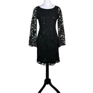 White House Black Market Black Lace and Sequin Sheath Dress, Size 4,‎ NWT